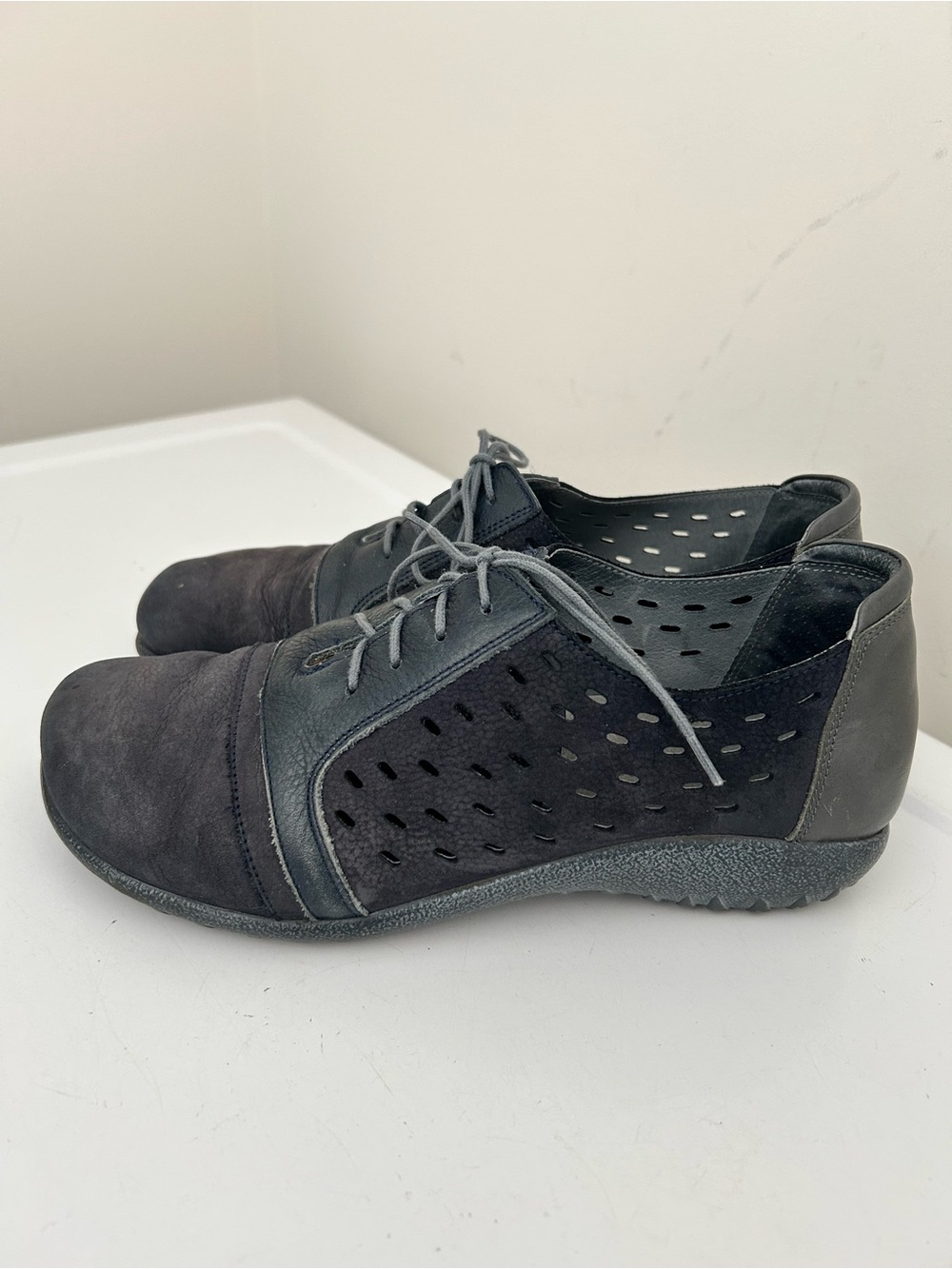 Naot Lalo Suede Leather Lace Up Shoes Blue Gray Size 7 - 7.5 US 38 EU